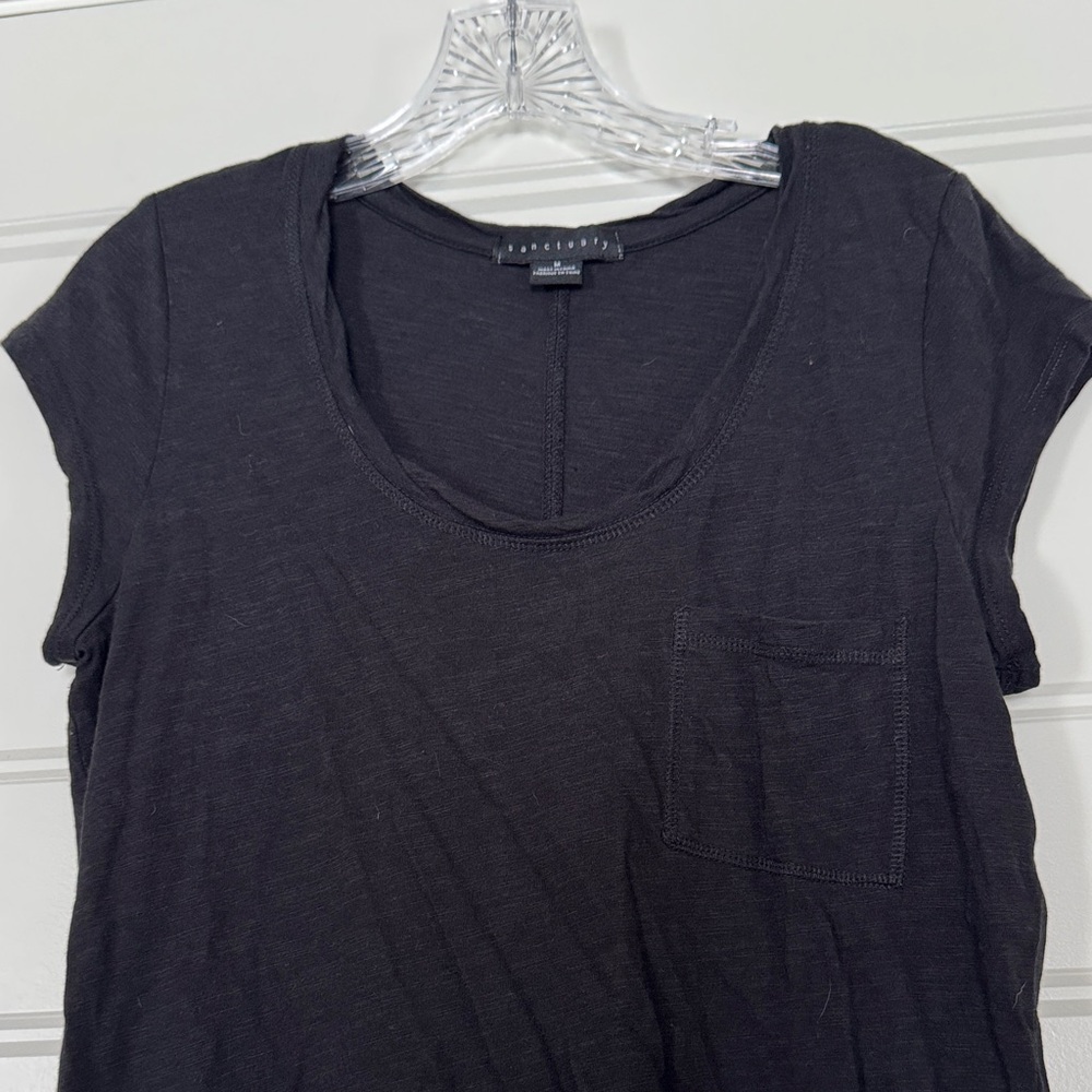 Sanctuary Black Cap Sleeve Tee Pocket detail Medium - Picture 2 of 8